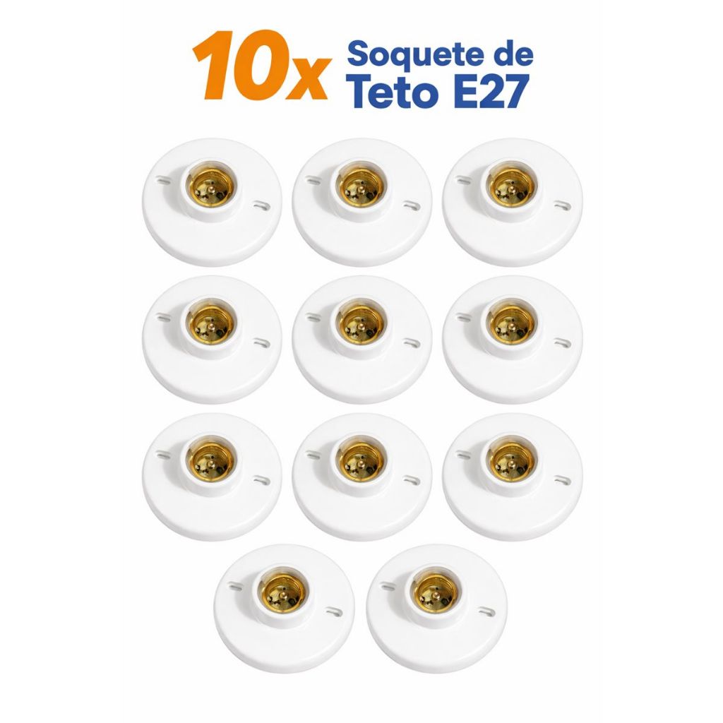 Kit 10 plafon Suporte Lmpadas Redondo Bocal E27 Branco 110V 220V Plafon Teto