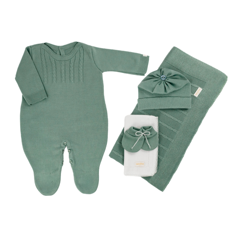 Conjunto Saida Maternidade Tricot Menino Menina Unissex Sanches Baby Macacão 5 Peças RN 0 a 1m
