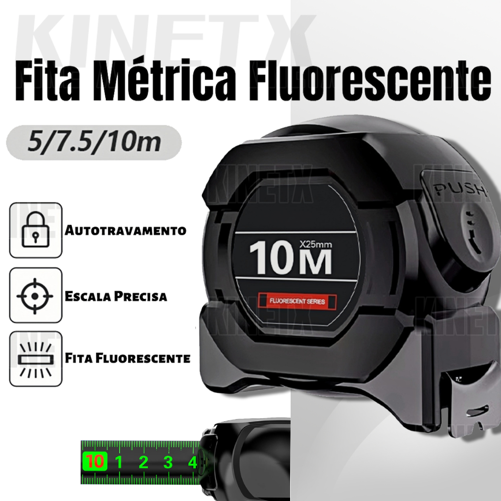 10m Fita Métrica De Aço Inoxidável carbono De Alta Precisão Trena Profissional Fluorescente Trava à Prova D'água