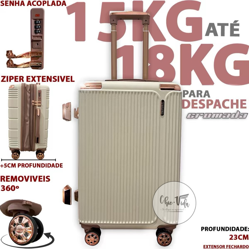 Imagem Mala De Viagem 15kg Com Roda Dupla 360 N21 Mala Para Viagem 15kilos Despachar Menor Preço + Cadeado