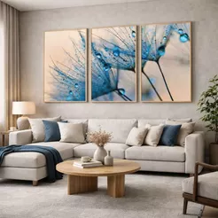 Kit Quadro Decorativo Moldura Dente De Leão Azul Grande Sala Quarto Moderno