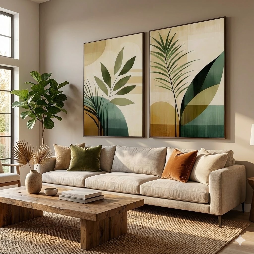 Kit 2 Quadros Com Moldura  40X60 Folhagens Abstratas Quarto Sala Grande em Oferta na Shopee