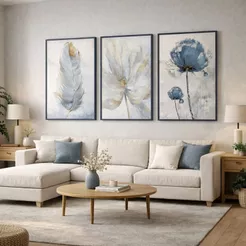 Conjunto Quadro Decorativo Floral Para Sala Moderno Moldura Abstrato
