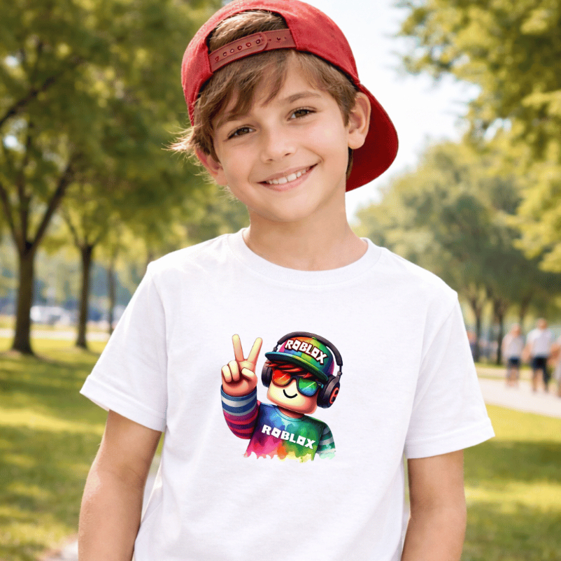 Camiseta Infantil Masculina Estampada Roblox Estampa DTF Camisa 100% Algodão Blusa Branca Diversas Estampas Variadas