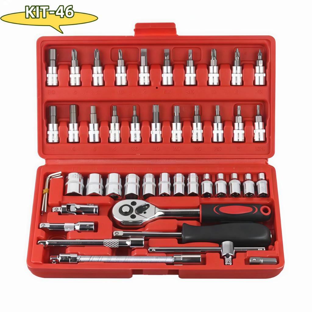 Kit 46 Peças Soquetes Chave Catraca Reversível Com Maleta Jogo De Ferramentas Completo