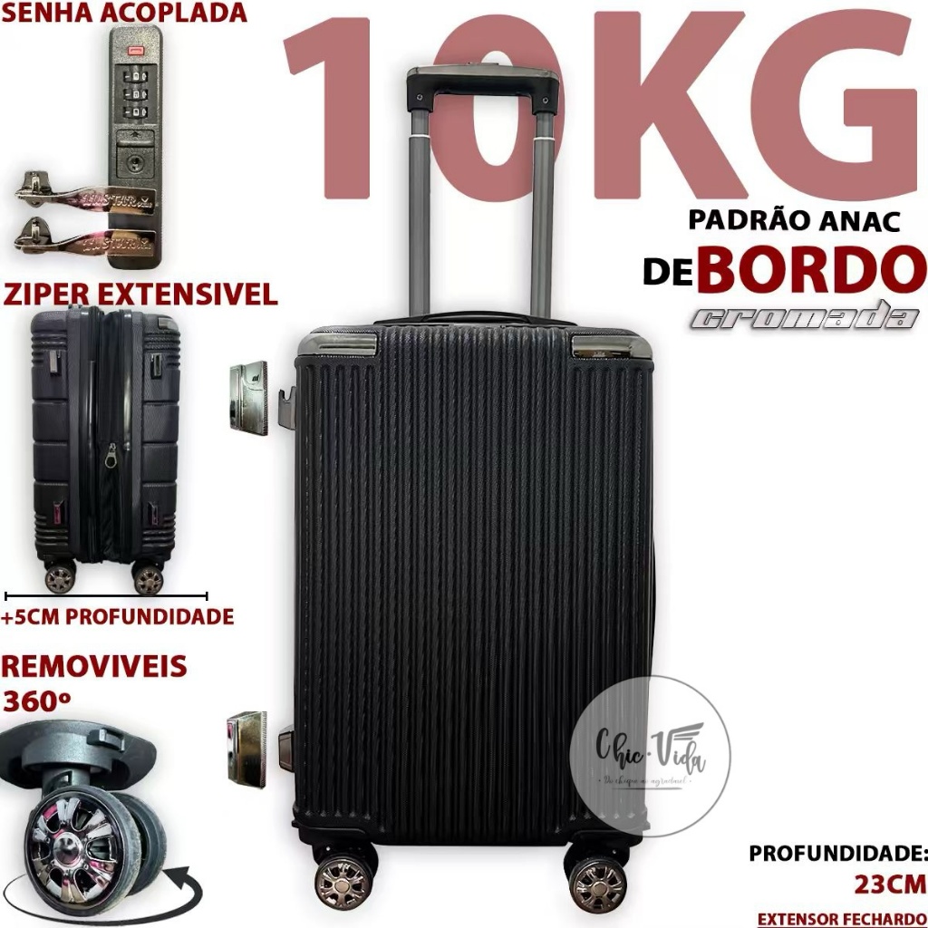 Mala de bordo 10KG Padrão ANAC 55cm Com Roda 360 Mala De Viagem 10 Kilos ABS Com Senha Promocao