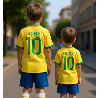 Conjunto Juvenil Infantil Unissex Camiseta e Shorts Brasil Personalizado Nome Brasil Amarelo em Oferta na Shopee