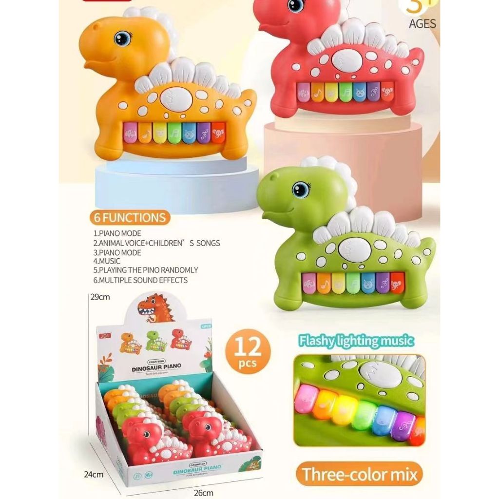 Desenhos animados para crianças animais dinossauro piano iluminação música quebra-cabeça brinquedo de bebê luz em Oferta na Shopee