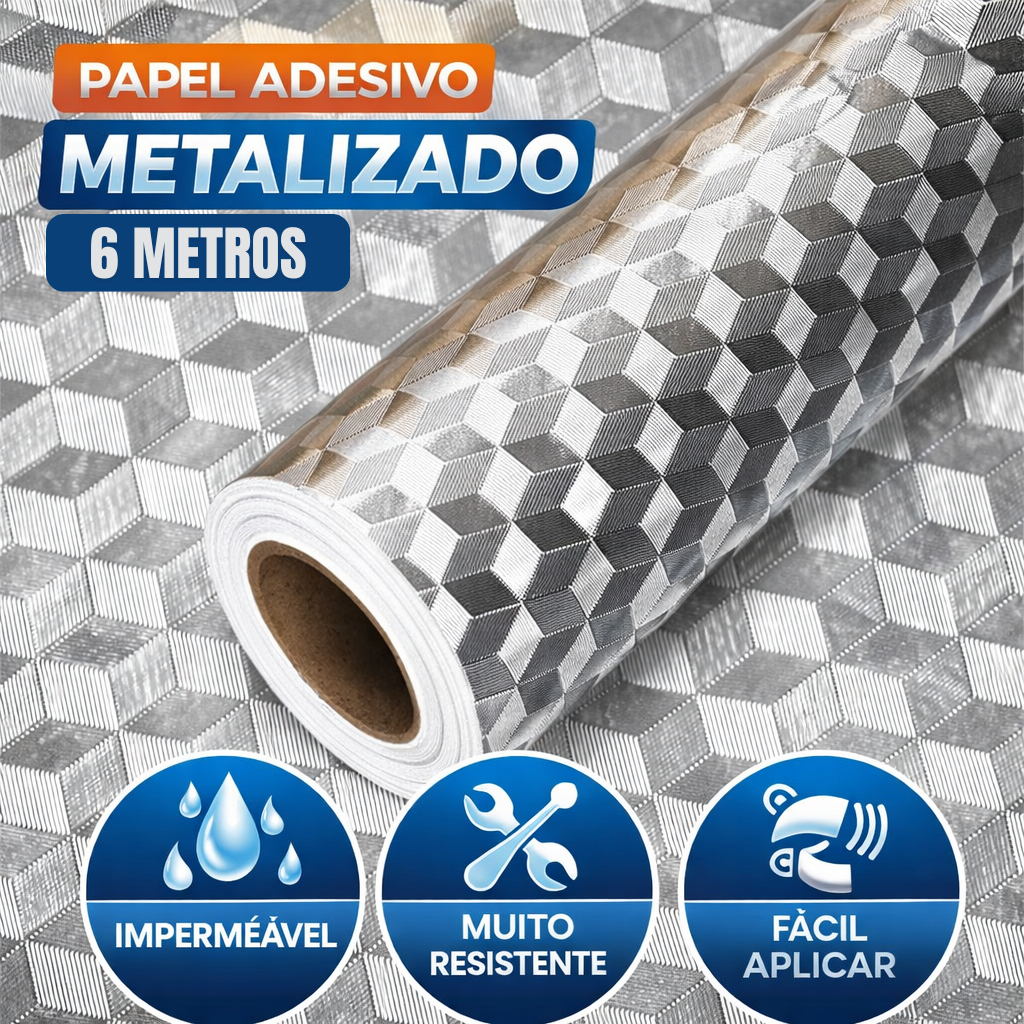 Papel Adesivo Metalizado 2m 4m 6 metros Fácil de Aplicar Impermeável Lavável Resistente Calor e Agua em Oferta na Shopee