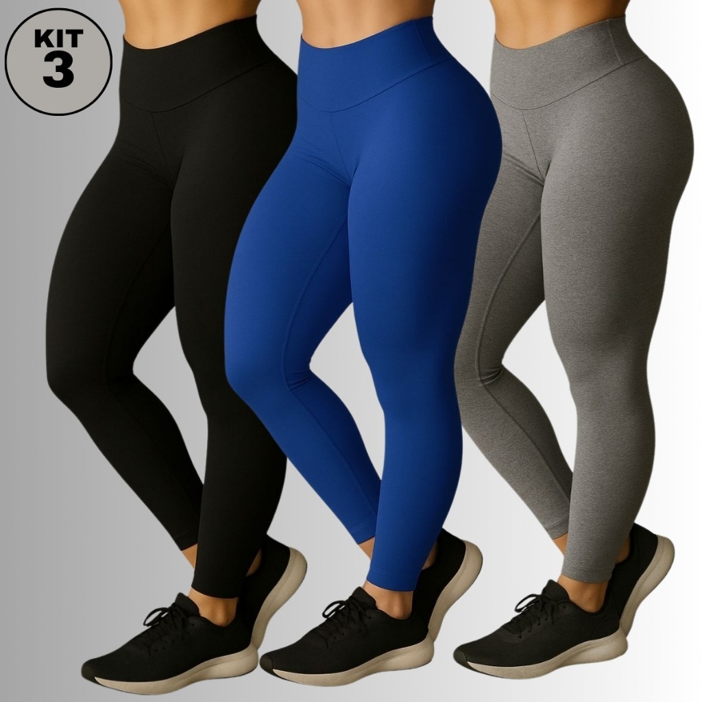 Kit Calça Legging Premium Suplex Fitness Academia Yoga Pilates Ginástica Exercício Super Confortável Multicolorida