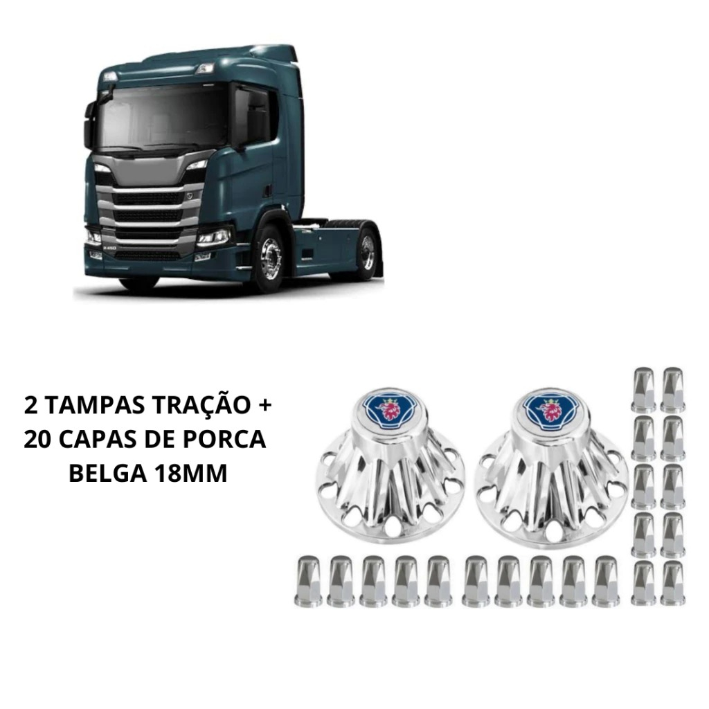 2 Tampa Cubo Traçao Azul Caminhão Sc + 20 Capas Porca Belga SC 111 112 113 124 Serie 4 5 6