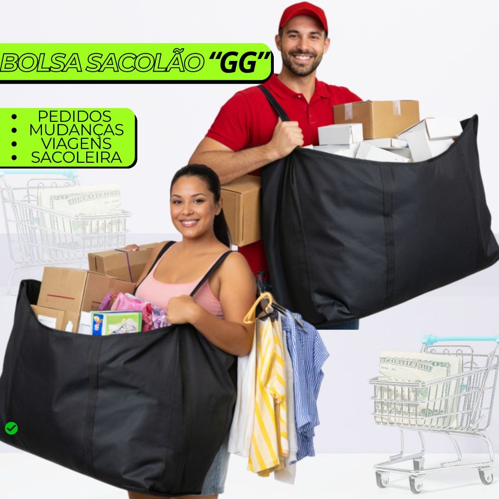Imagem Bolsa SACOLÃO GG para Sacoleira Mudança Viagem Transporte COM ZÍPER para Cadeado Sacola GRANDE
