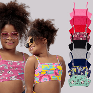 Top Infantil Cotton Feminino Kit com 5 Peças Sortidas Confortáveis Sem Bojo Verão em Oferta na Shopee