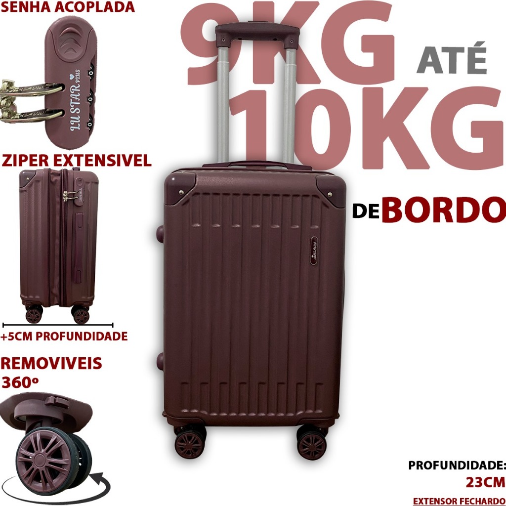 Mala De Bordo N18 Duplo Zíper ANAC 10 kilos Expansível Mala De Viagem 10Kg ABS Roda Dupla Com Senha
