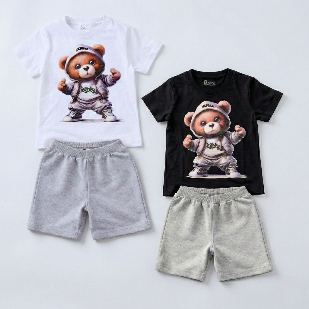 Conjunto Infantil Menino Urso Roupa de Criança masculino Bermuda e Camiseta Verão