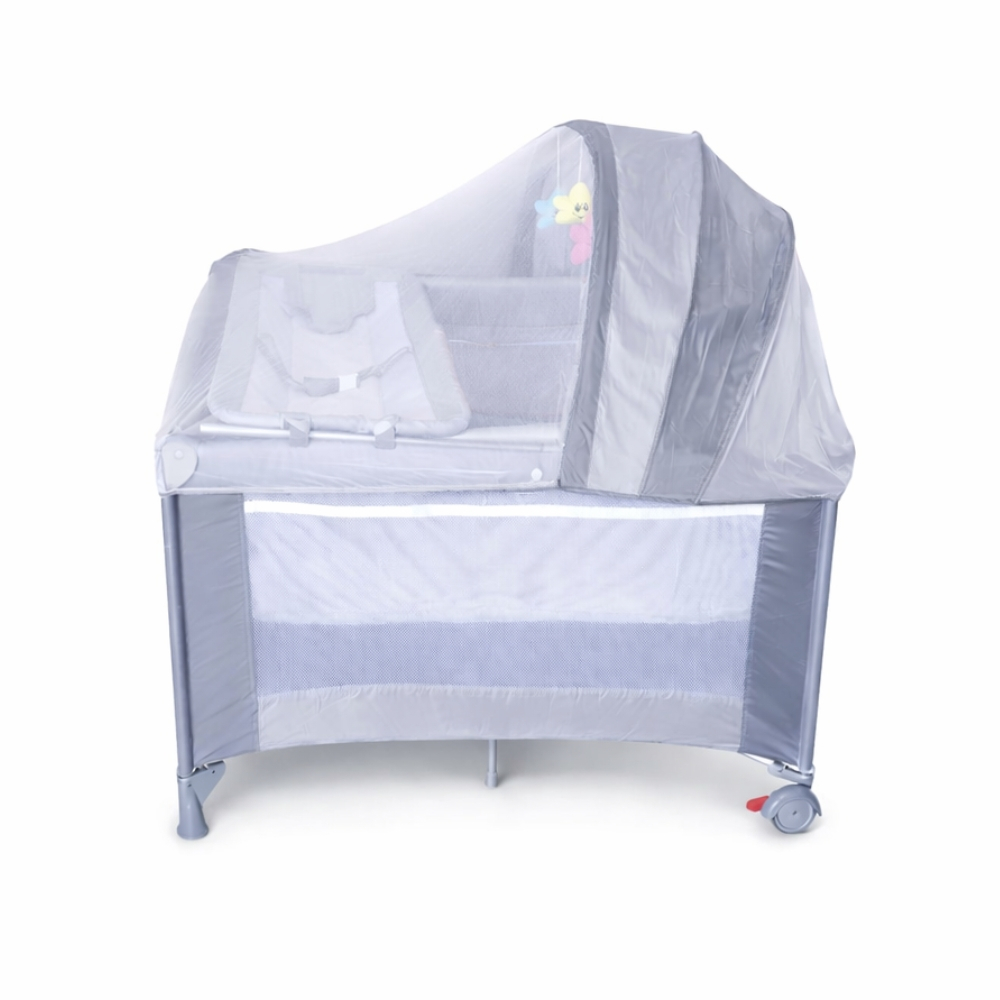 Berço Portátil Dobrável Cinza Com Mosquiteiro e Rodas Deend em Oferta na Shopee