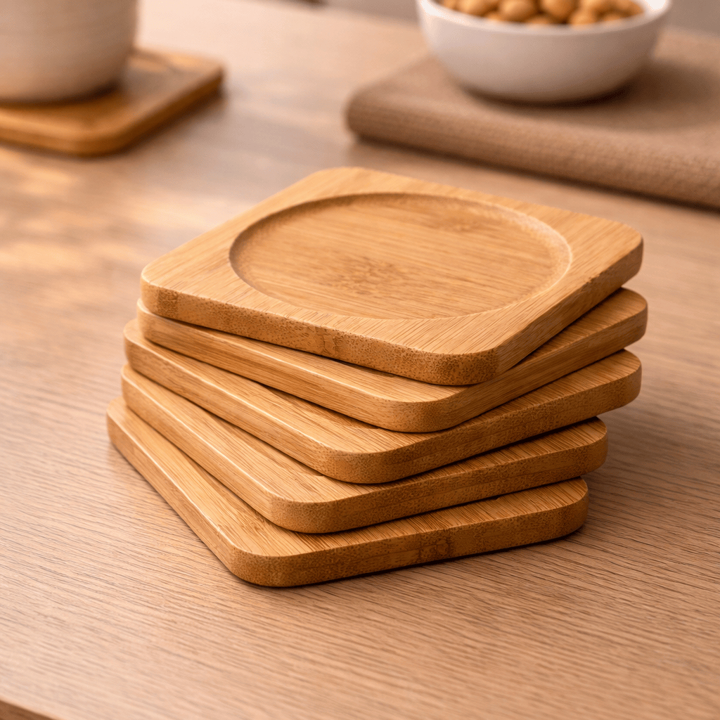 Kit Porta Copos  Descanso Redondo Quadrado Pires Xicara Bambu em Oferta na Shopee