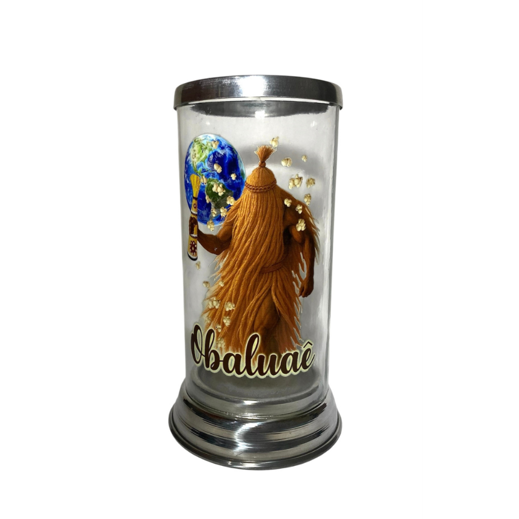 Porta Vela Obaluaê em Vidro com Imagem | Vela Inclusa | Produto Novo Religioso