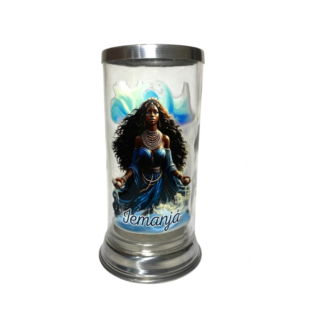 Porta Velas Iemanjá com Vela – Castiçal Religioso em Vidro | Umbanda e Candomblé