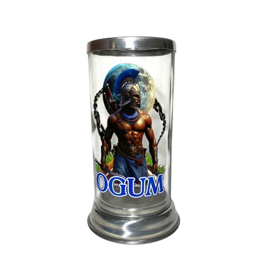 Porta Velas Ogum com Vela – Castiçal Religioso Orixá Ogum em Vidro | Umbanda e Candomblé