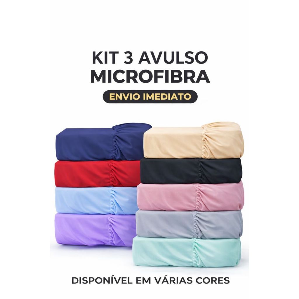 KIT C/ 03 Lençol Solteiro Avulso Microfibra - Cores Sortidas em Oferta na Shopee