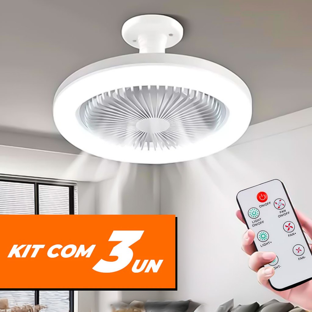Kit com 1 a 3 Ventiladores De Teto Com Luz Led 6500k Controle Bivolt em Oferta na Shopee