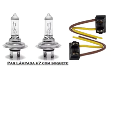 Par Lâmpada Farol Halogena H7 12v 55W com par soquete da lâmpada