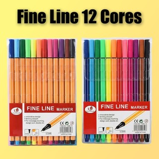 Kit 12 Canetas Coloridas Fine Line Kit Hidrográfica Ponta 0.4mm Canetinha Ponta Fina Colorida