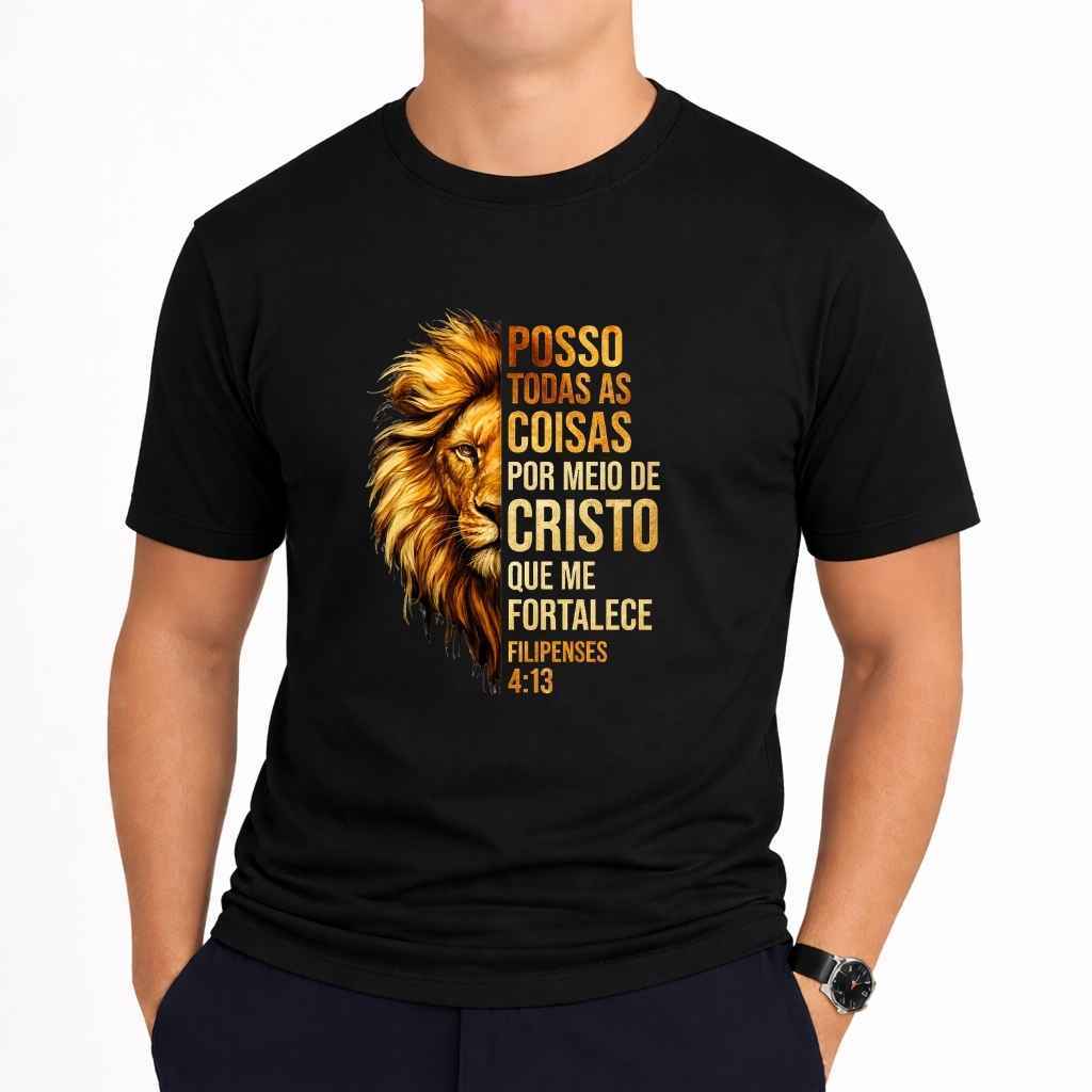 Camiseta Cristã Leão Posso Todas As Coisas Versículo Algodão em Oferta na Shopee