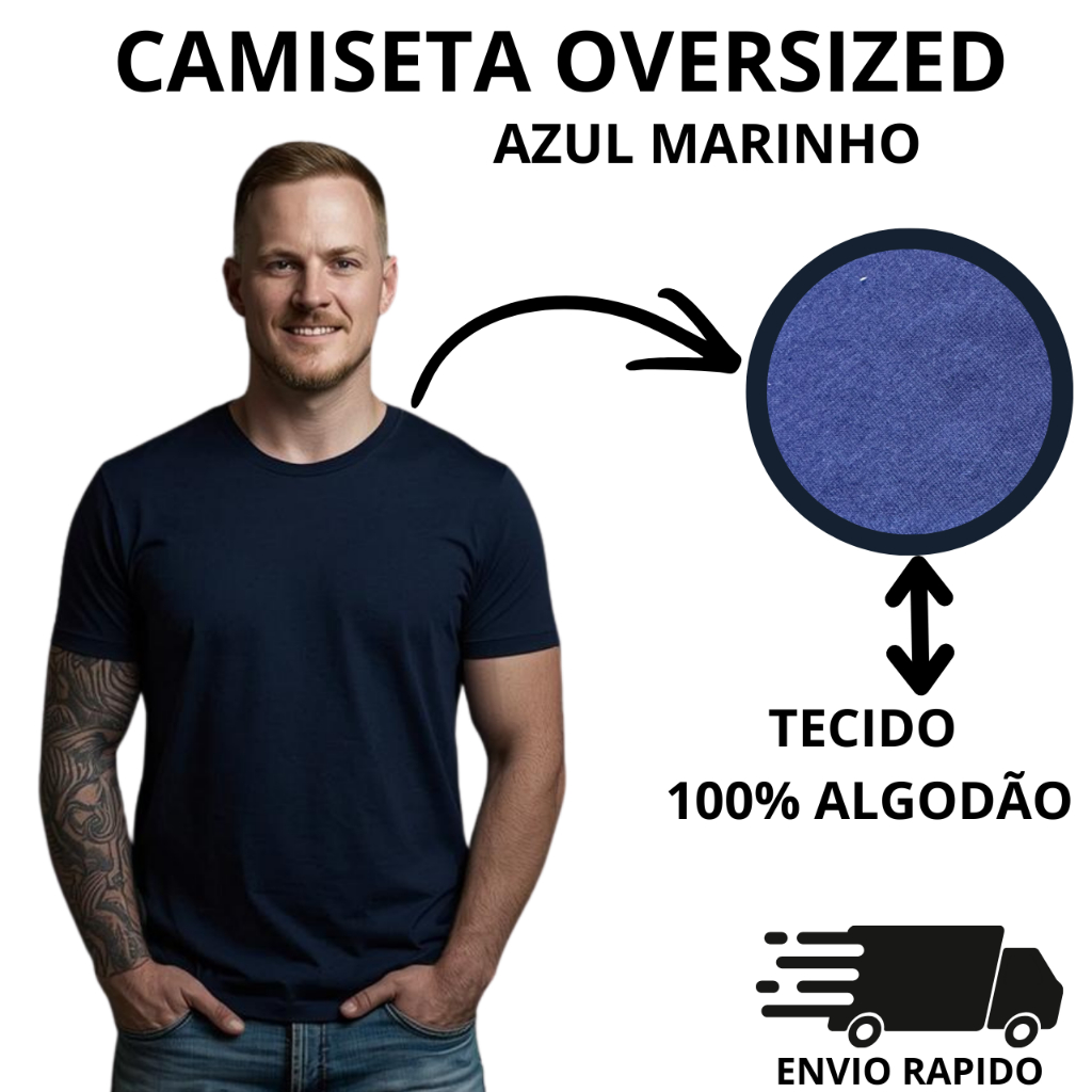 Camiseta Básica Streetwear Ideal Para Academia 100% Algodão Oversized Azul Marinho Tamanho P M G GG