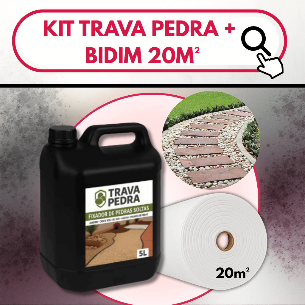 Kit Trava Pedra 5L + Manta Bidim 20m² | Fixação de pedras decorativas com acabamento premium