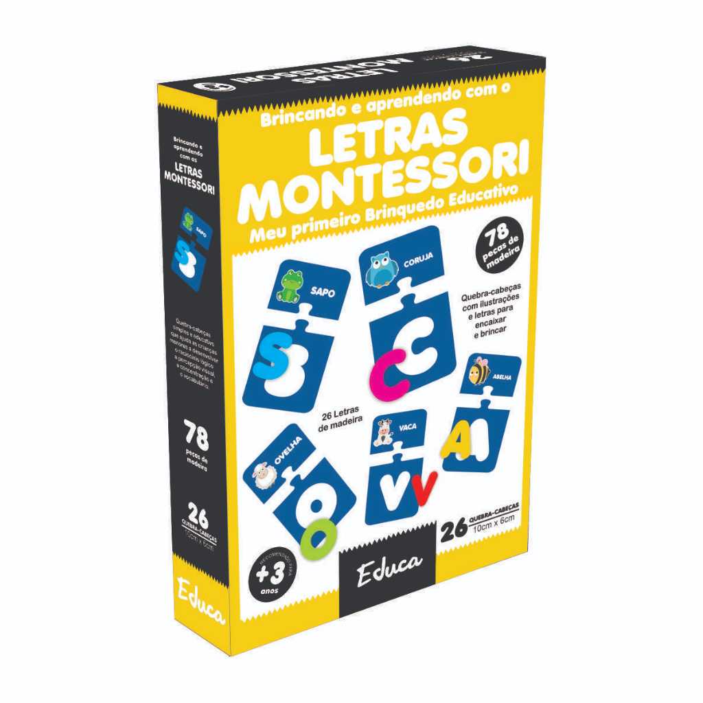 Jogo Didático Descobrindo As Letras Montessori 78 Peças Madeira Infantil Alfabetização