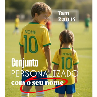 Kit 2 Peças Camiseta e Shorts Brasil Infantil Conjunto Personalizado Nome Amarelo em Oferta na Shopee