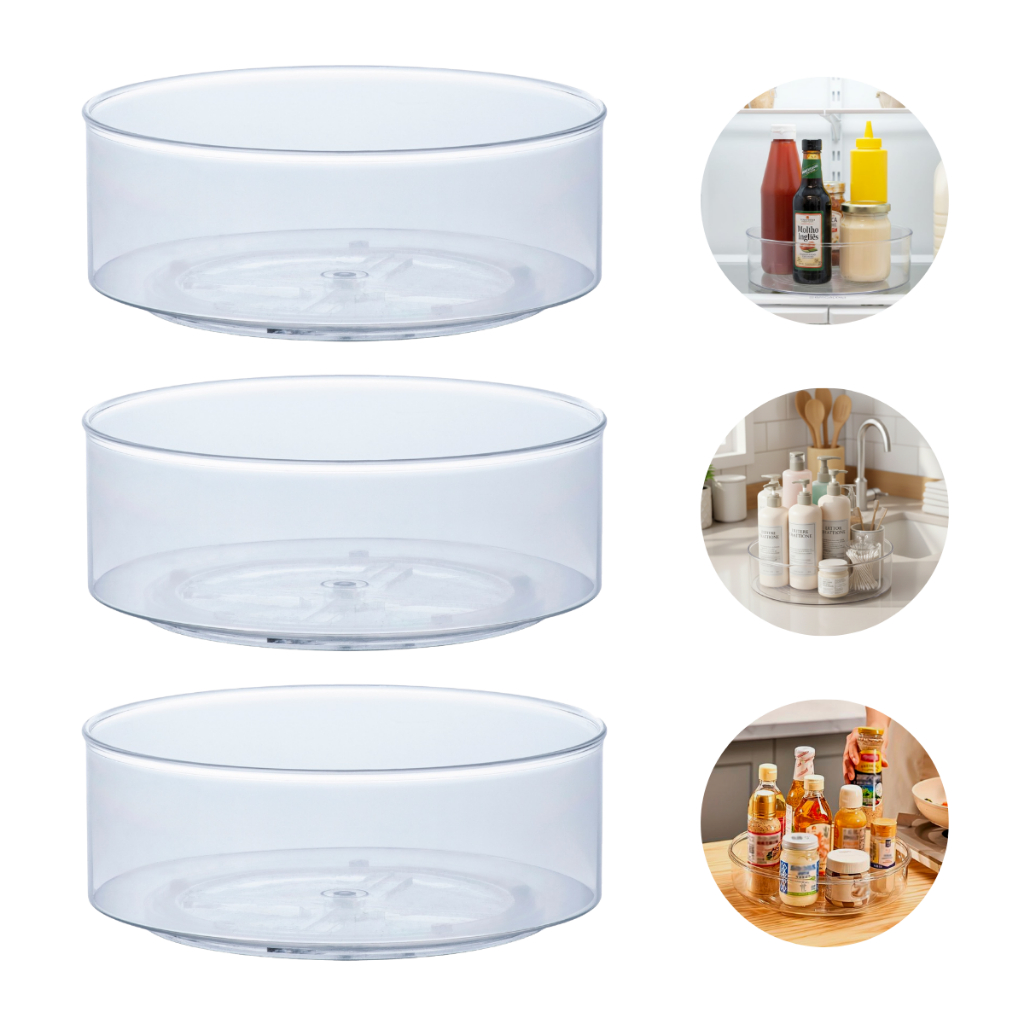 Kit 3 Organizadores Multiuso Redondo Giratório 23cm para Geladeira Cozinha Pia Armário Maquiagem em Oferta na Shopee