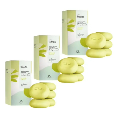 KIT 3 CAIXAS SABONETE NATURA TODODIA BARRA CREMOSO HIDRATANTE VEGETAL CAPIM LIMÃO E HORTELÃ