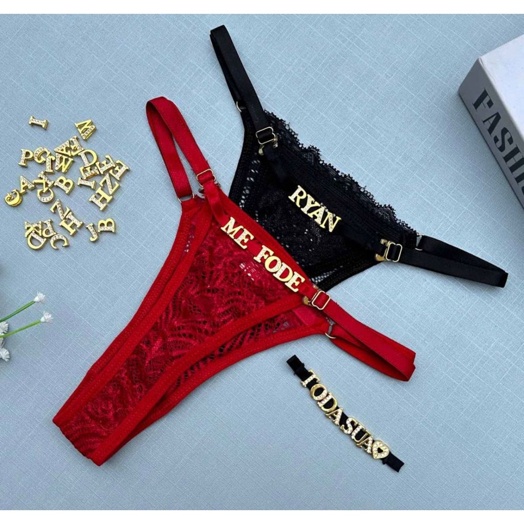 Calcinha Fio Dental Renda Frases Personalizáveis Sexy em Oferta na Shopee