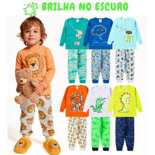Kit 4 Peças Pijama Brilha no Escuro Sortido Infantil Menino Inverno Roupa Infantil Mascul…