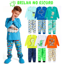 Pijama Brilha no Escuro Sortido Infantil Menino Inverno Roupa Infantil Masculina