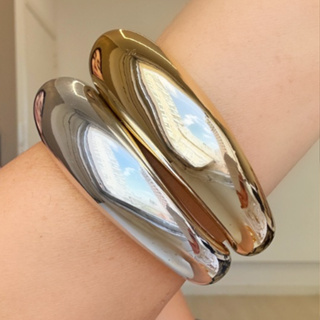 Bracelete Dourado e Prateado Feminino | Pulseira Chunky Espelhada | Kits Duplos | Acessórios Modernos em Oferta na Shopee