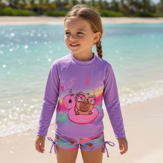 Conjunto Praia Menina Proteção Solar UV50+ Blusa Manga Longa e Shortinho Piscina Natação Capivara em Oferta na Shopee