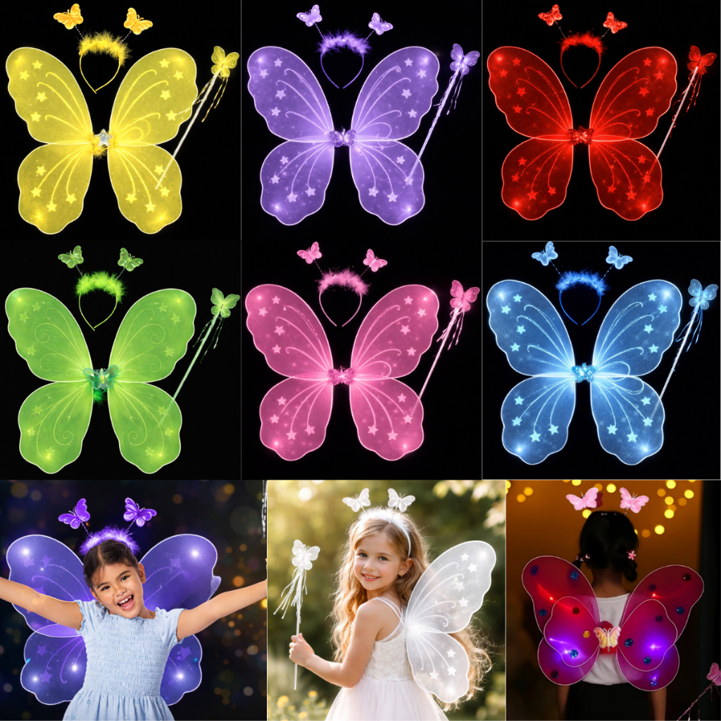 Kit Fantasia Infantil Fadinha Borboleta Varinha Tiara C/ Led Criança Menina Festa Halloween em Oferta na Shopee