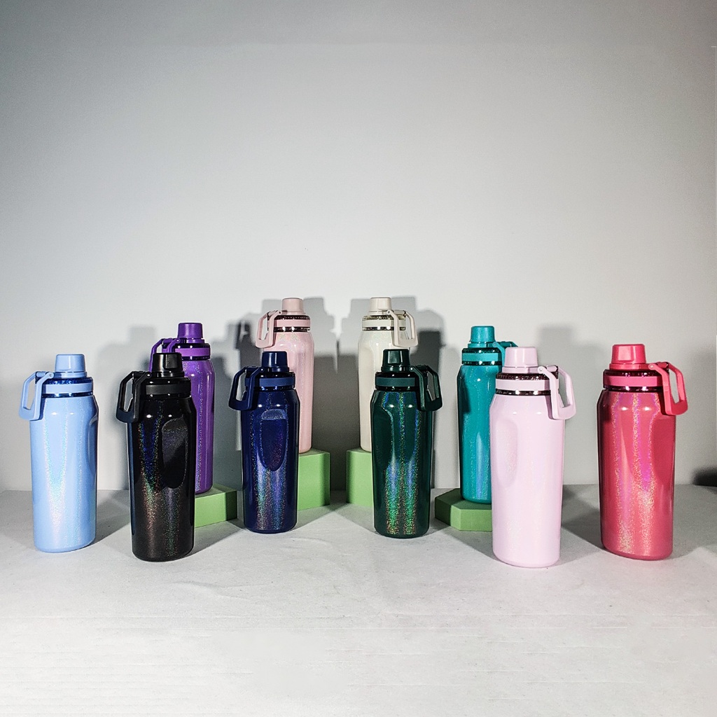Garrafa Térmica 500ml Aço Inoxidável Com Glitter Alça Tampa Rosqueável Portátil em Oferta na Shopee