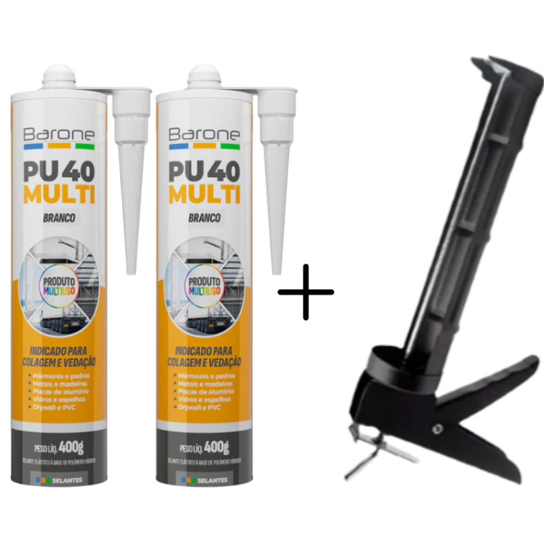 Cola Pu 40 Kit 2x Cola PU40 + Aplicador | Vedação de Trincas, Calhas e Placas 3D – Alta Aderência