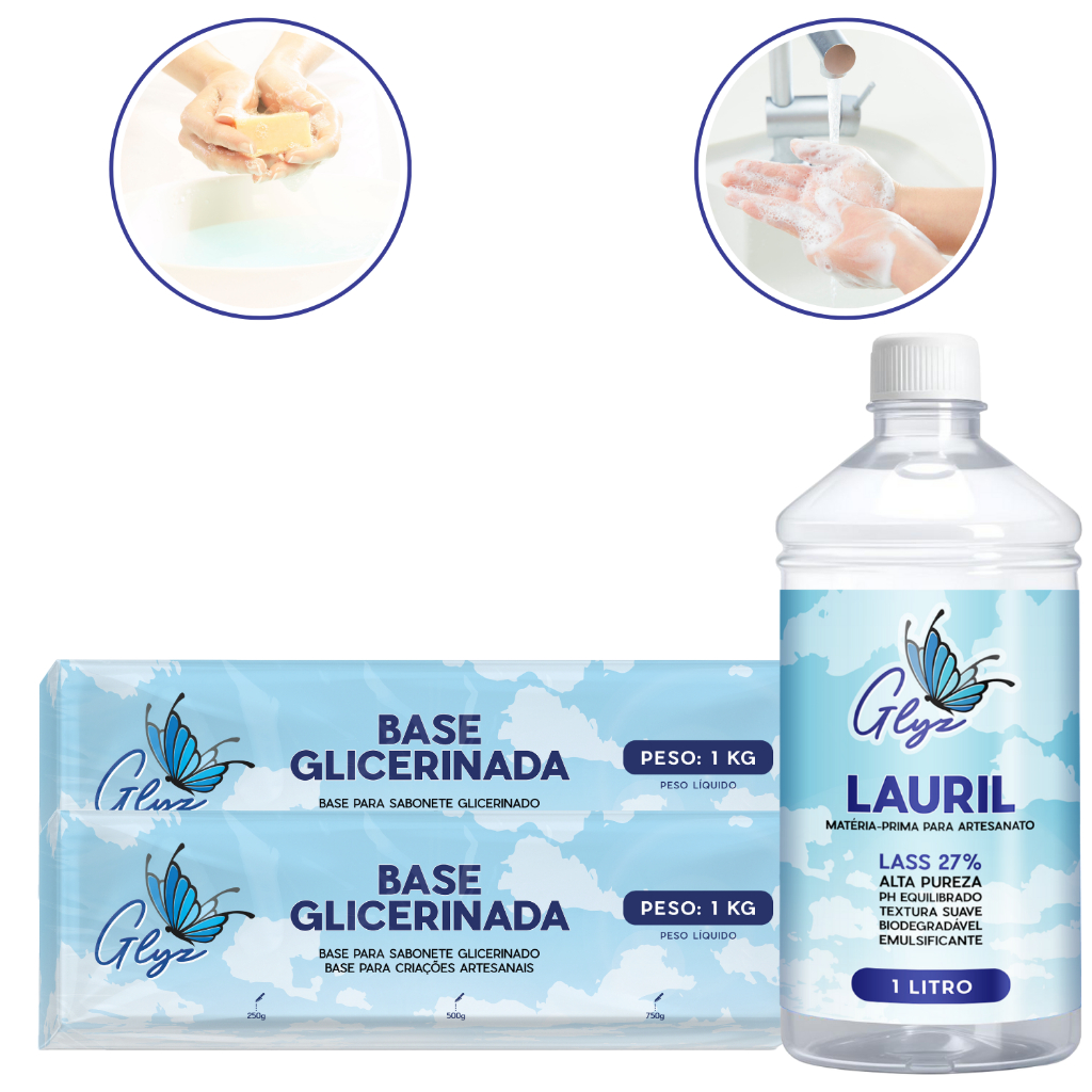 Base Sólida Glicerinada Glyz 1kg + Lauril 27% 1L Insumos para Cosméticos Artesanais