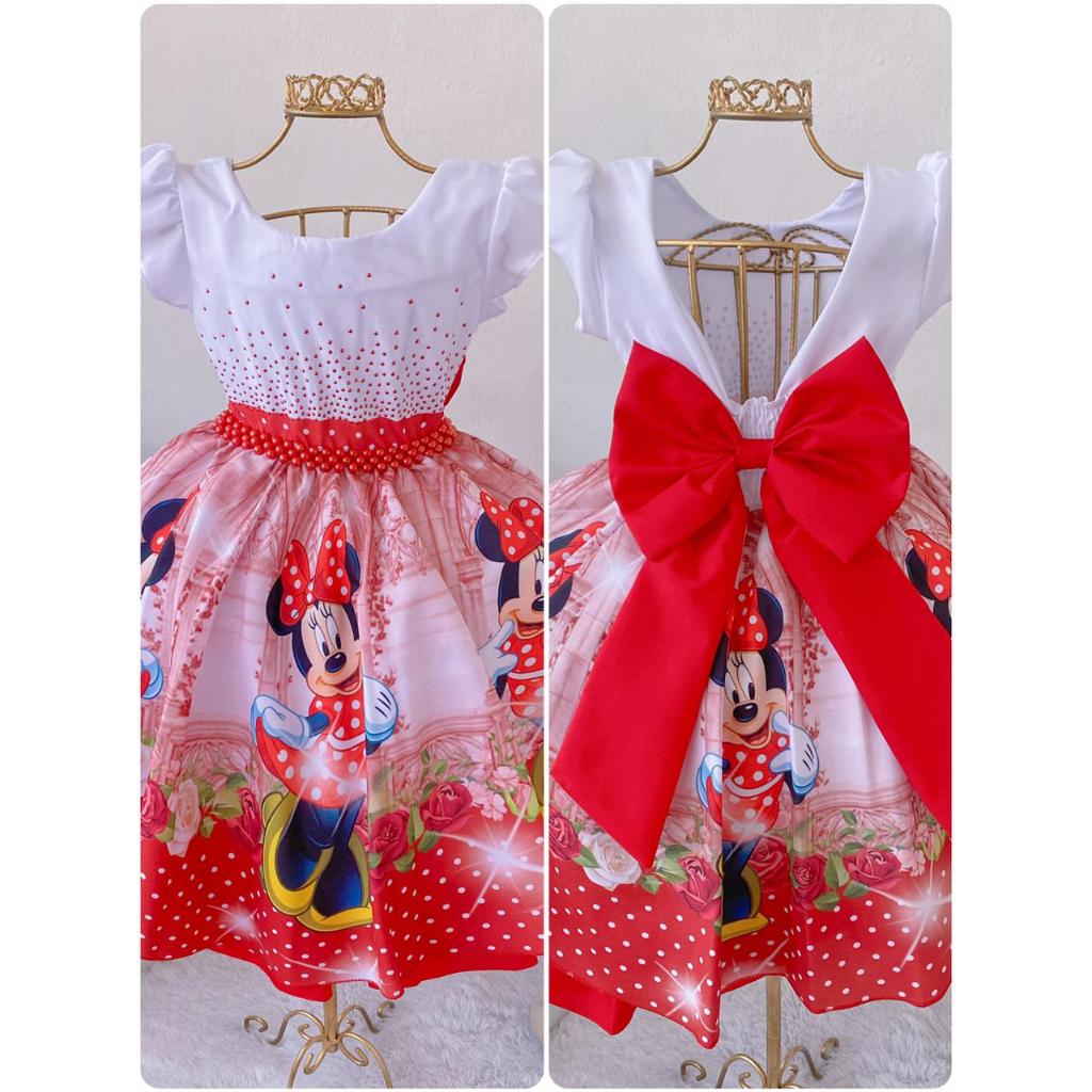 Vestido Infantil Minnie Vermelha Luxo Festa Personagem em Oferta na Shopee