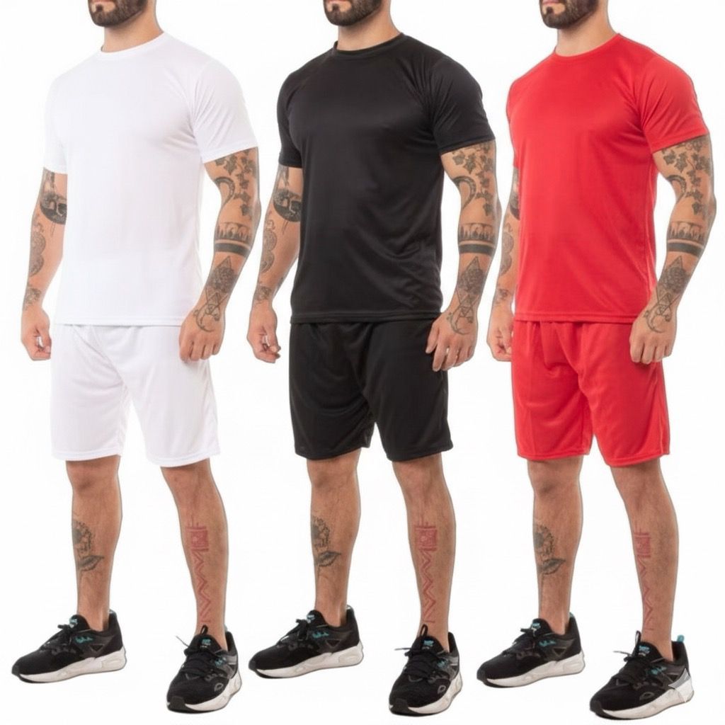 Kit 3 Bermudas Masculinas Academia + 3 Camisetas Refletivo - Conjunto