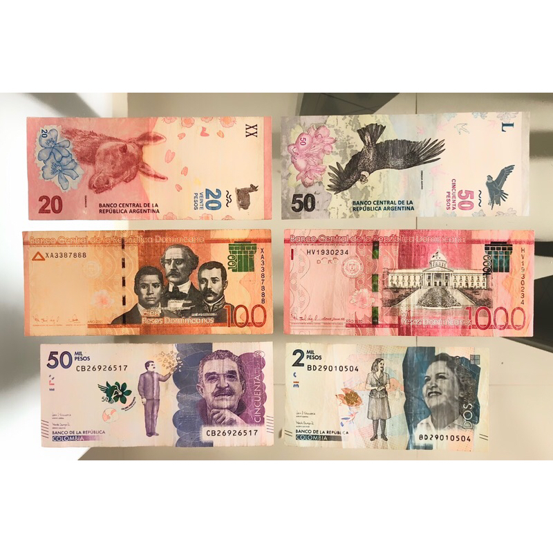 Coleção de 6 Cédulas estrangeiras, raras e em ótimo estado. Para colecionadores!