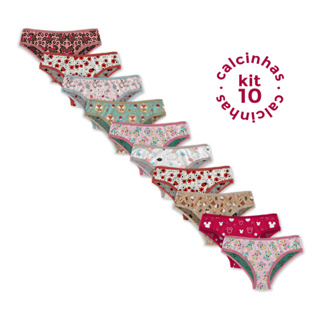 Kit 10, 5 Calcinhas Feminina Infantil Tecido Microfibra Com Forro de 100% Algodão Estampada Confortável em Oferta na Shopee