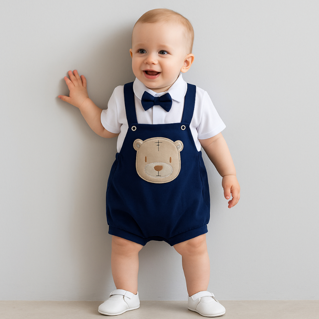 Kit com 3 peças de Jardineira Bebê Menino Manga Curta Verão Roupas de Bebês — imagem 2 de 2