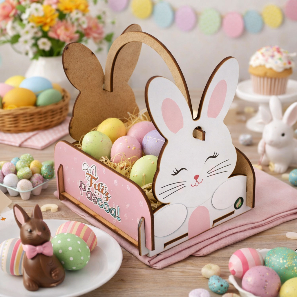 Cestinha de Páscoa Coelhinho Mdf Decoração Mesa Chocolate Presente em Oferta na Shopee